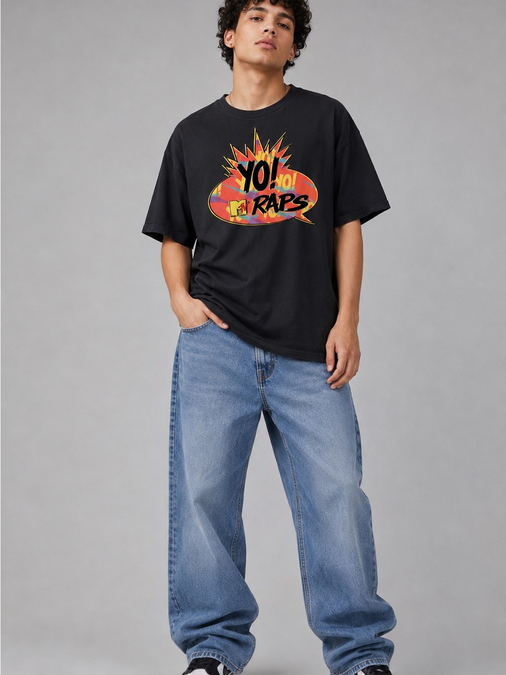 Vintage YO! MTV Raps Black Graphic T-Shirt 90s Hip Hop Tee